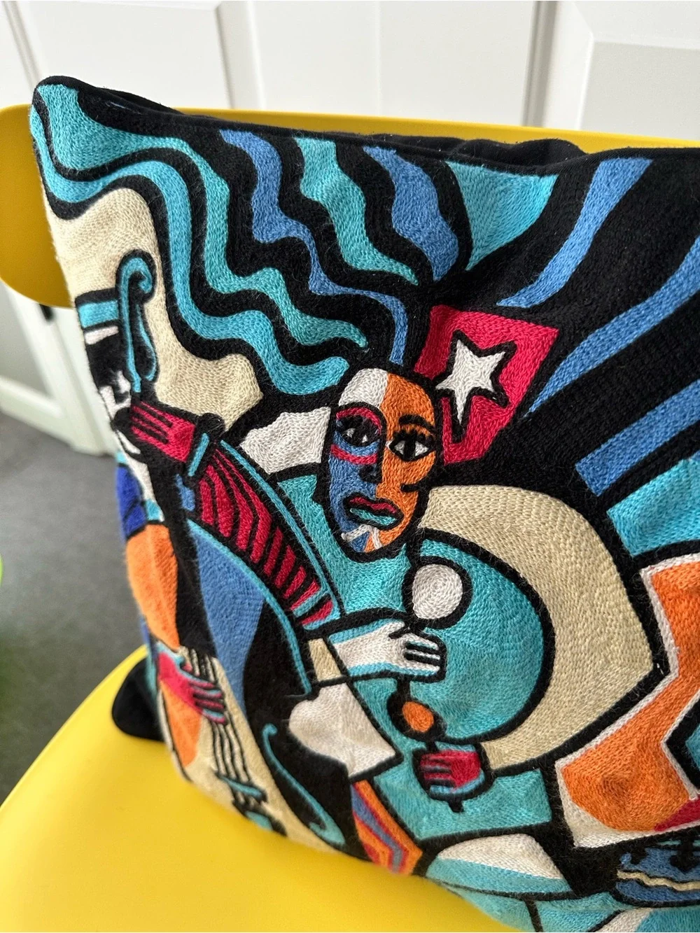 16” Colorful Art Deco Jazz Musicians Embroidered Throw Pillow